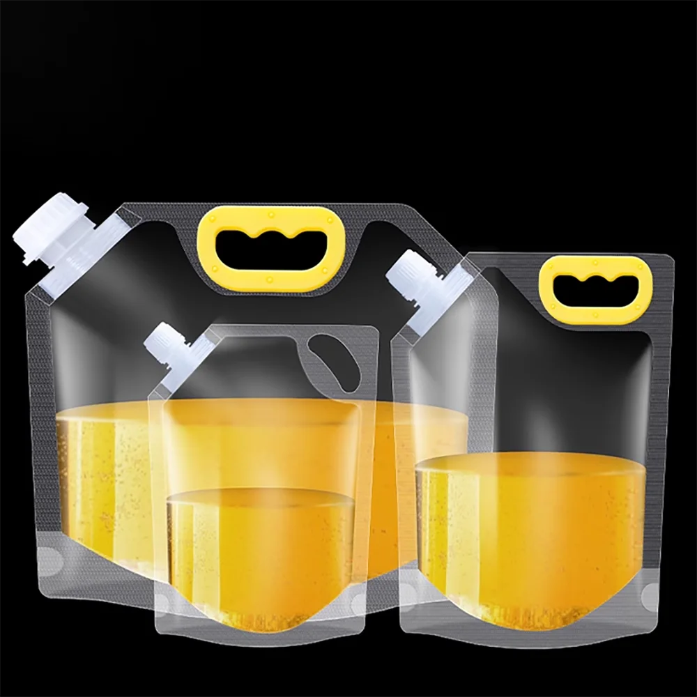 Transparent 1.5/2/3/5L Stand-Up Plastic Grain Drink Spout Pouches For Beer Beverage Liquid Juice Milk Oil Packaging Bag