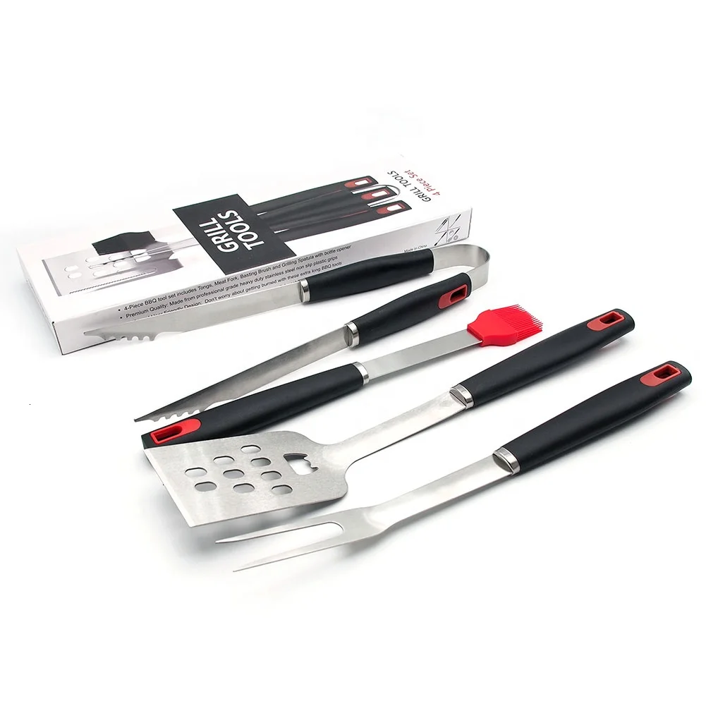 4pcs Stainless Steel Barbecue Grilling BBQ Tools Set  Camping Outdoor Cooking Tools
