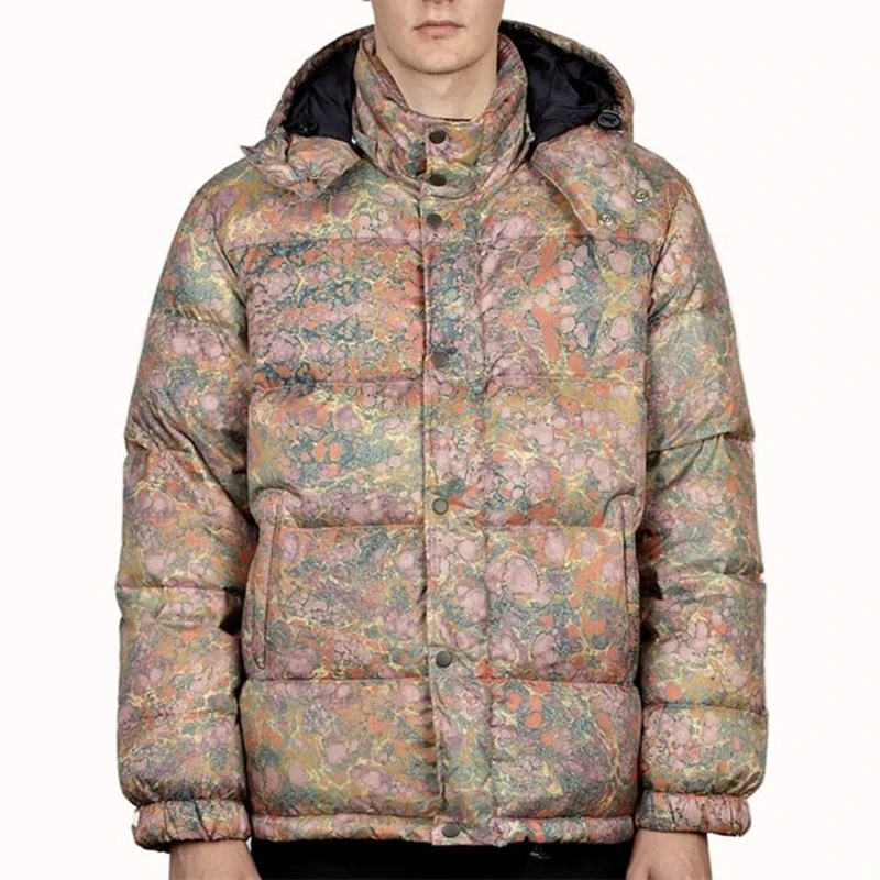 Customized soft fleece hooded thick bubble printed Unisex winter coats puffer jackets