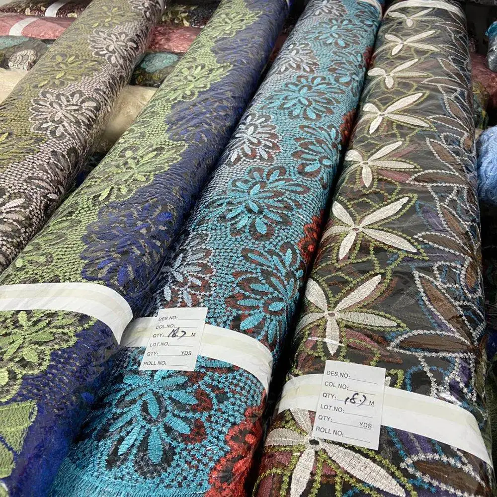 Beautifical flower tulle embroidery fabric Mexican embroidered fabric for garment