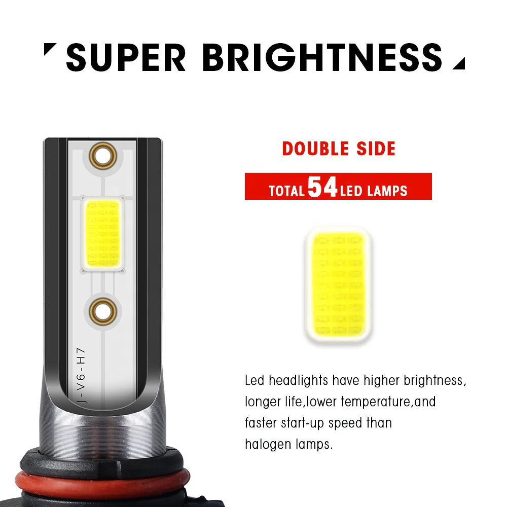 Waterproof new v6 led car light bulb 6000k h4 h7 h11 9005 auto headlamp f2