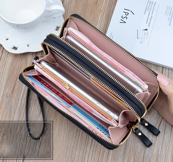 Новый дизайн PU двойные женские кошельки на молнии для женщин Модный кошелек с держателем для карт