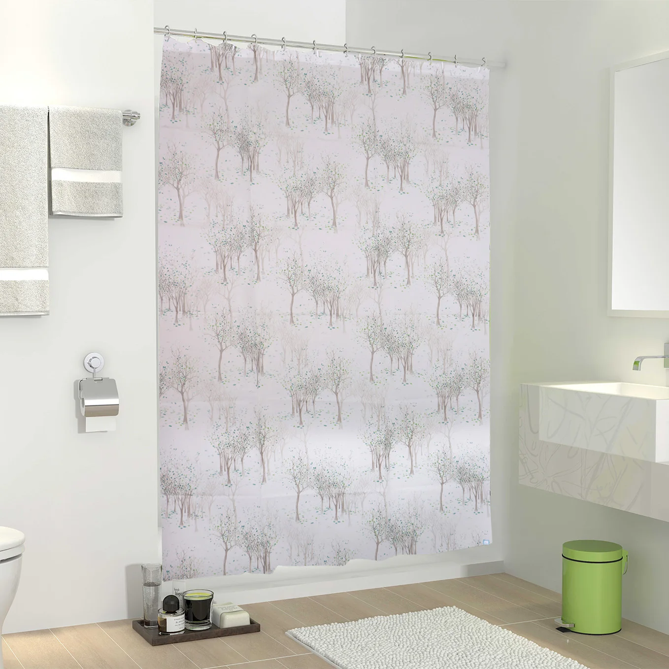 Modern 3D Printed Bathroom Shower Curtain Set with PEVA Rugs and Linen Hooks Water Proof New Design for Hotels