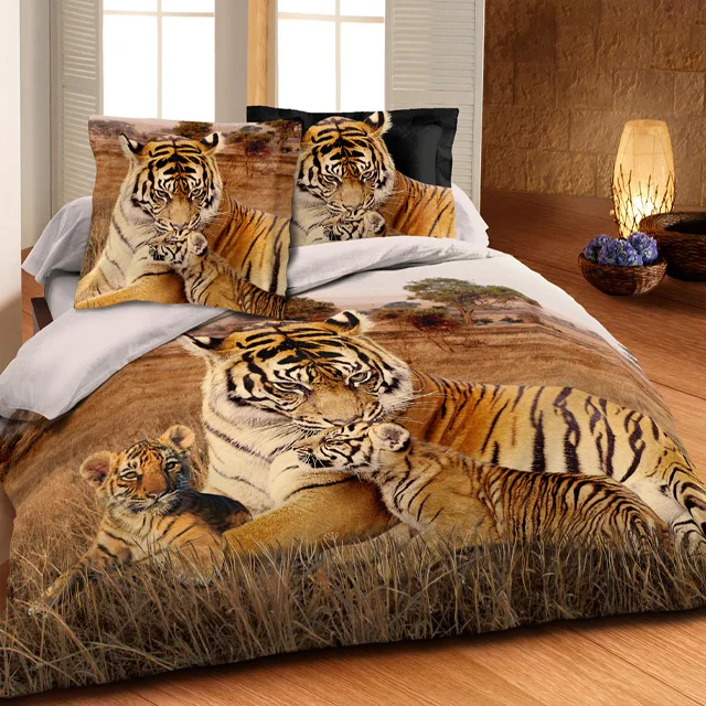Home 3D Animal Lion Tiger Custom Printed king size luxury bed sheet duvet cover bedding set