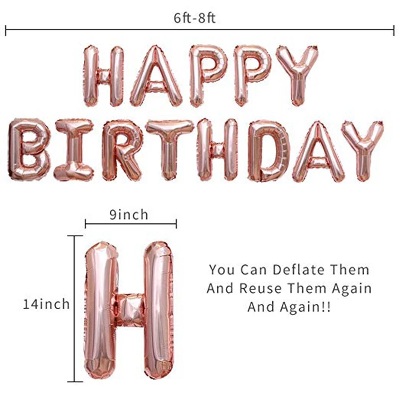 YR  Custom logo printed latex balloons  Rose Gold Happy Birthday Party Inflatable Foil Balloons SET