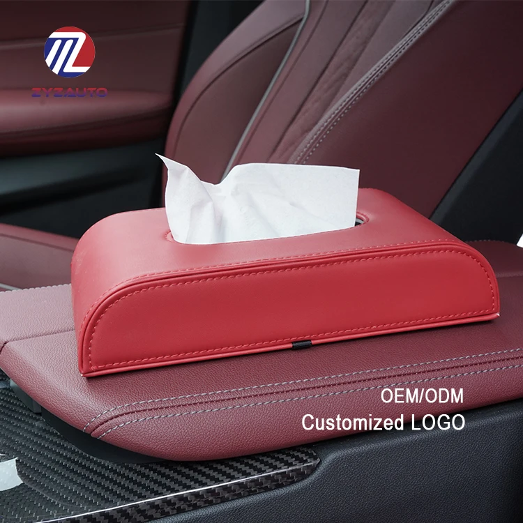 ZY Factory Car Accessories Armrest Tissue Holder Napkin Bag None Toxic Car PU Facial Tissue Box Organizer
