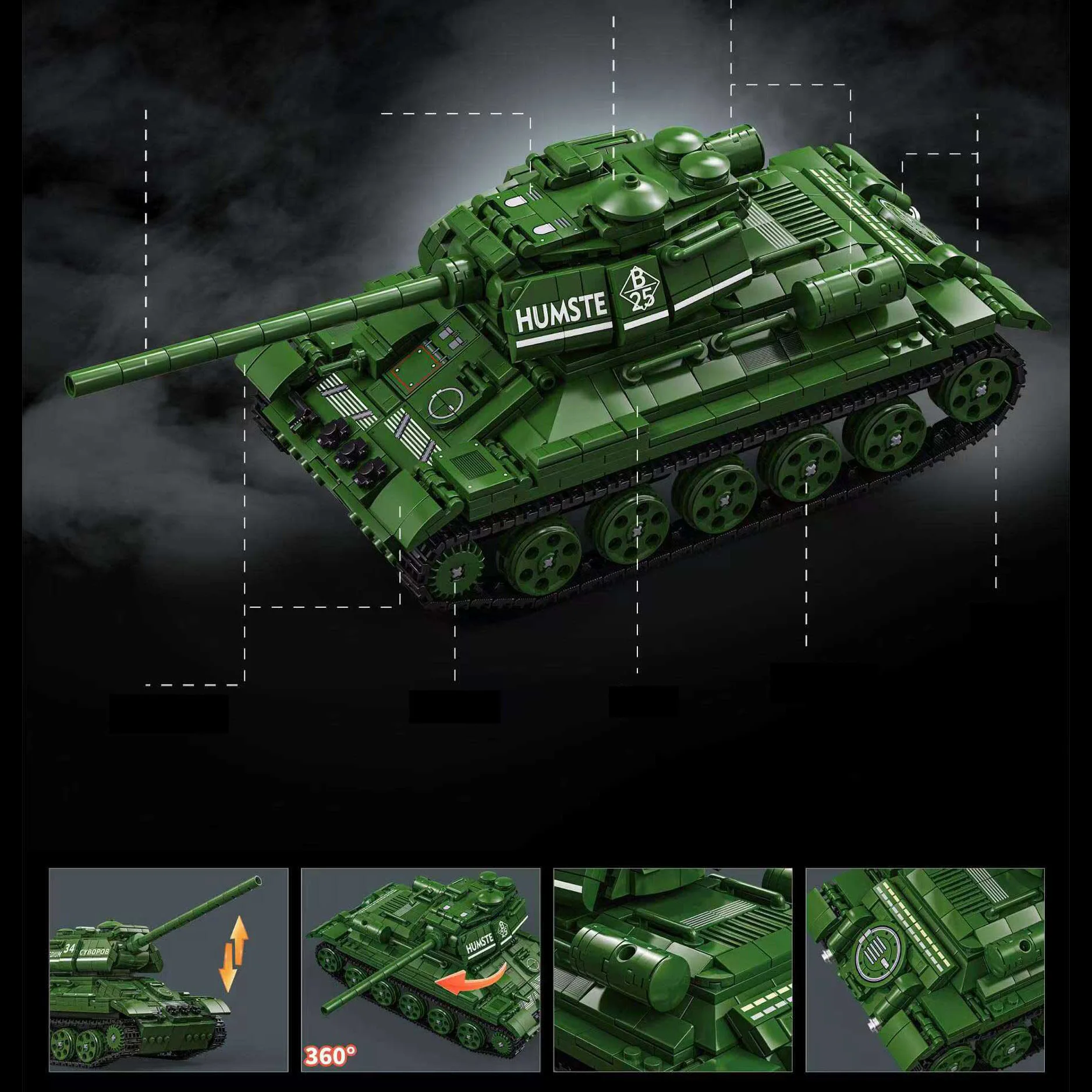 968+pcs German Tiger Heavy Tank T34 Unisex Educational Military Toy Model Ww2 Army War Tank Block & Model Building Block Sets