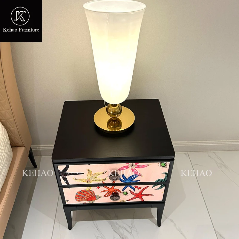 Luxury Home Hotel Bedroom Furniture 2 Drawer Accent Porch Table Bedside Table wooden Nightstand Side Table