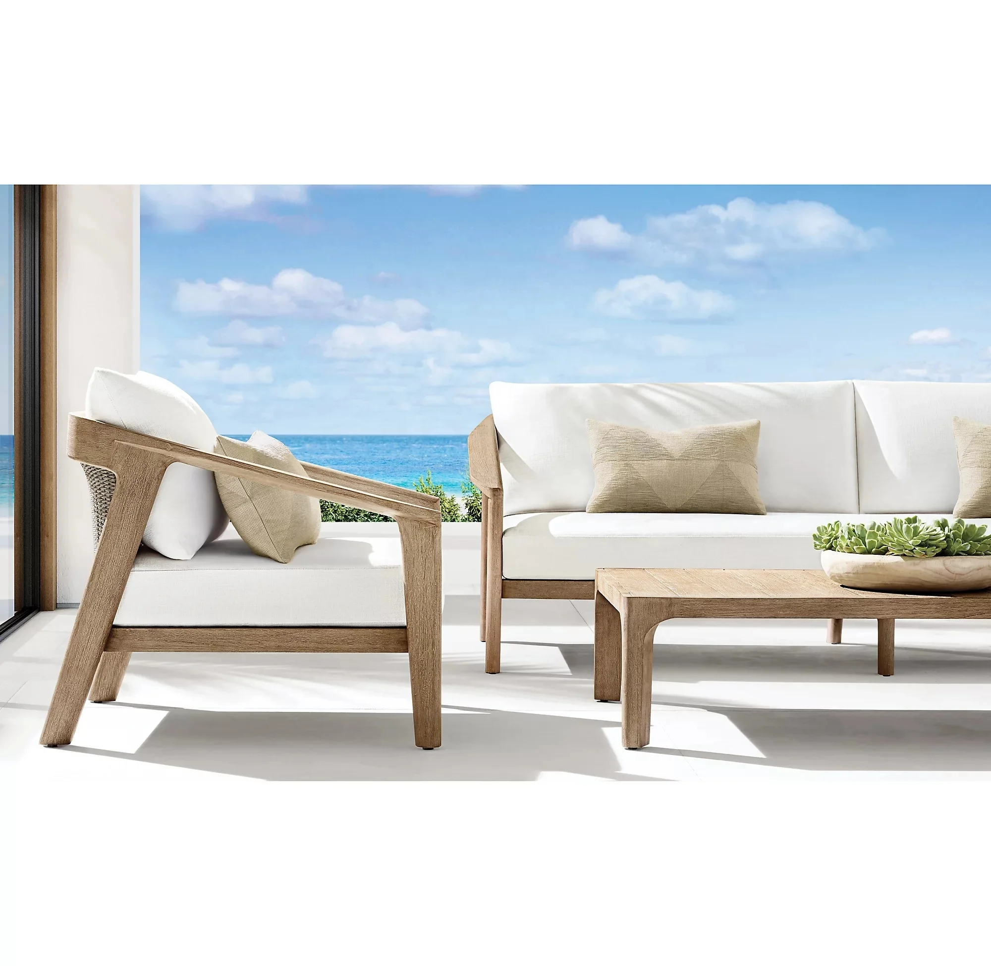 2023 new leisure classic Teak single Garden Sofa Rattan Woven Sofa Set Outdoor Furniture Casual Coffee Table Furniture outdoor