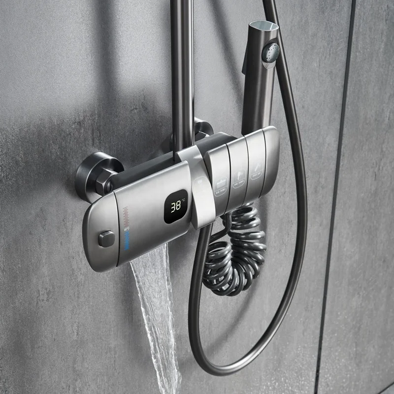 Piano Shower Set Digital Smart Duchas Inteligentes Thermostatic Shower Mixer Piano Key Set and Hand Shower With 4 valve