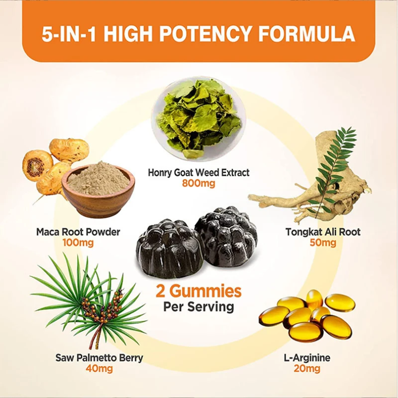 Natural Horny Goat Weed Gummies Promote Blood Flow Anti-Fatigue Performance & Energy Boost Horny Goat Weed Gummies