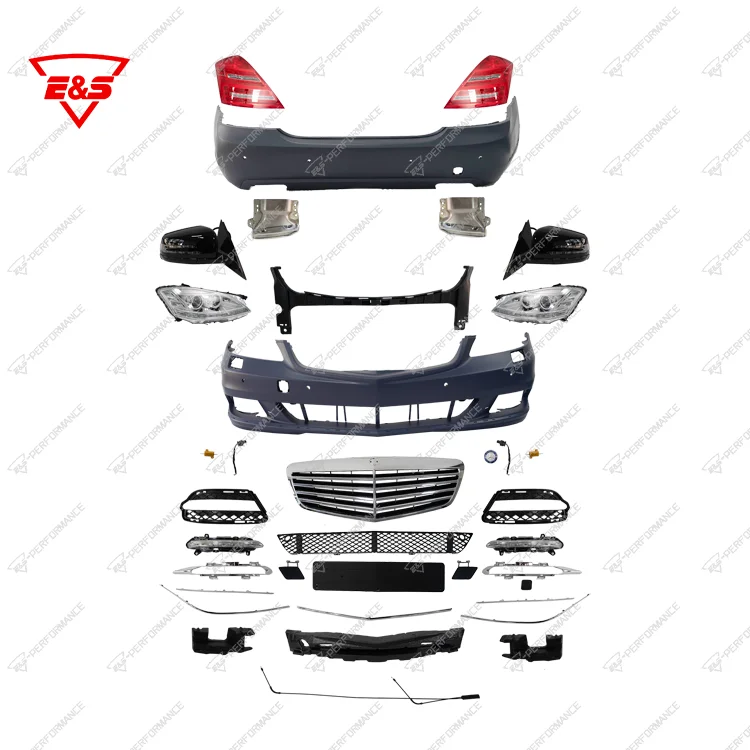 ES High Quality Auto Spare Parts Car Bumper With Grille LED Lamp Exhaust Tip Old Upgrade New Bodykit For BENZ S Class W221