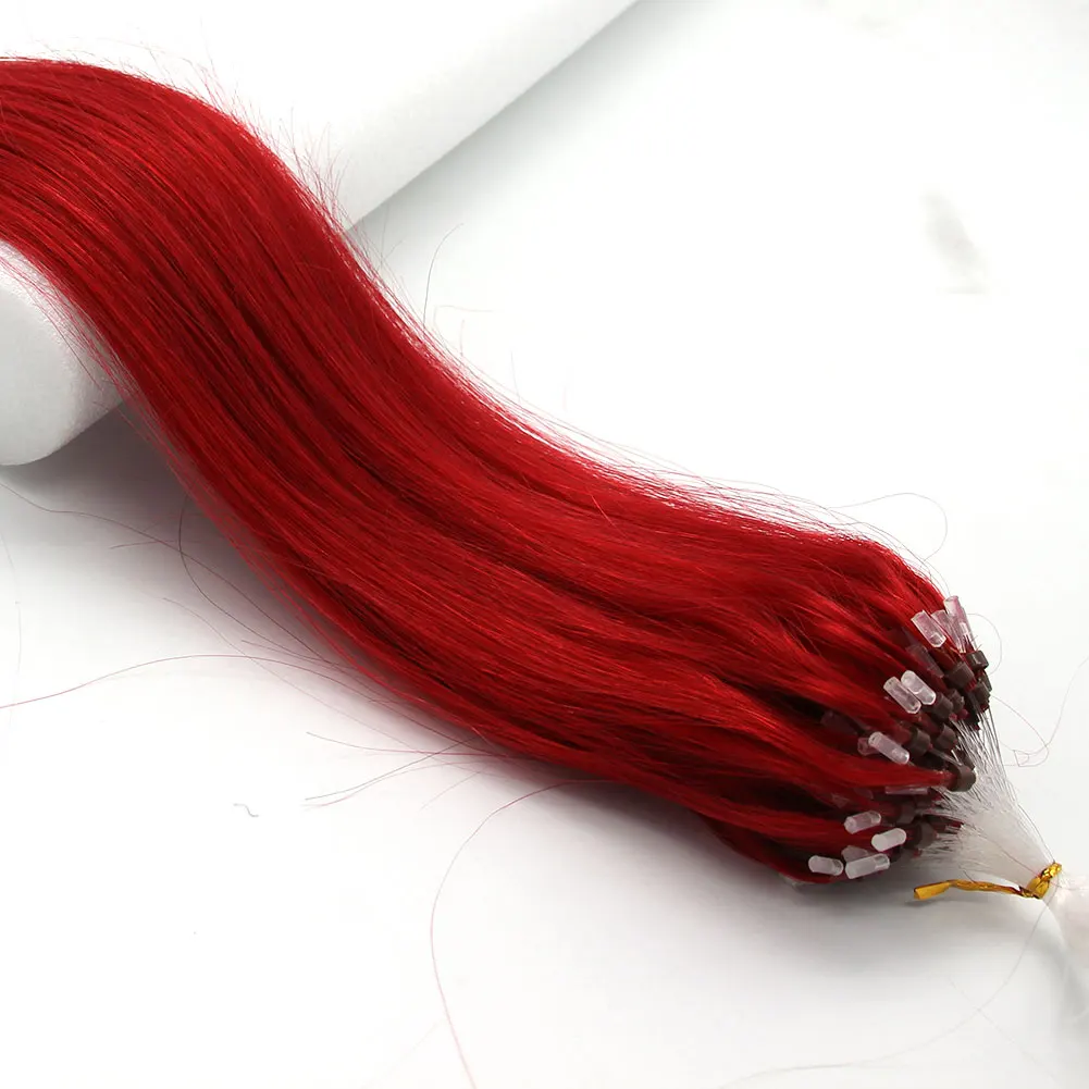 16inch 0.4g/s 100strands Easy Loop/Micro Ring Beads  Human Hair Extensions Straight  Red