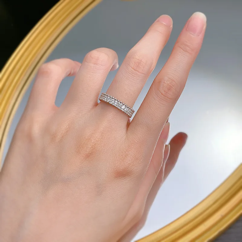 Jewelry 925 Silver Minimally Narrow Edition Single Row Diamond Starry Sky Bead Edge Ring Female Couple Pair Ring Wedding Ring