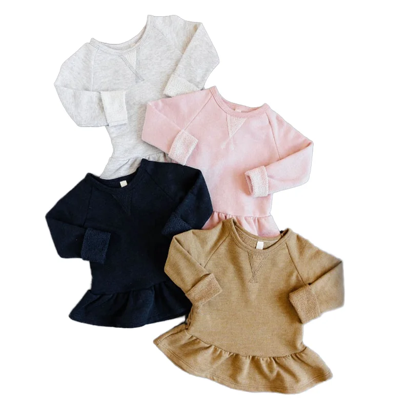 Hot Sale Knitted Long Sleeve Frill Dress Baby Girls Dress Top For Autumn Winter