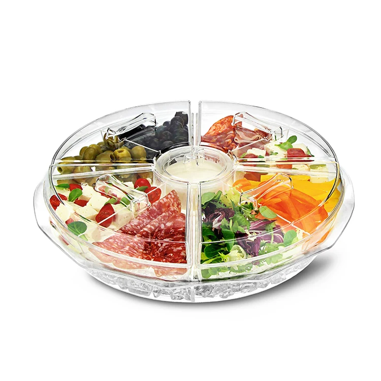 8 Compartment Clear Plastic Fruit Vegetable Tray Appetizer Serving Plates On Ice Food Platter With Lids