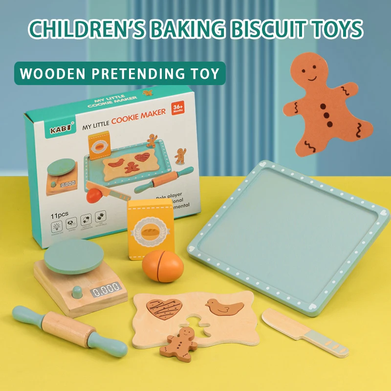 The new wooden cookies toy food kid pretend play food kitchen accessories with rolling pin gift for boys & girls 3 years and up