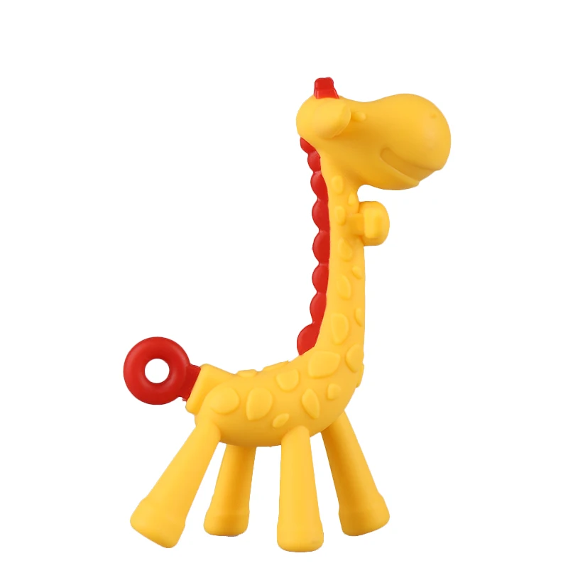 Factory Price BPA Free  Silicone Giraffe Baby Teether Toy With Storage