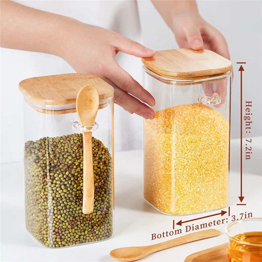Стеклянный флакон с пробковым чаем бутылки для хранения кофе и сахара банки бамбуковой крышкой деревянной ложкой