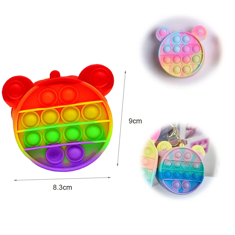 Cartoon Silicone Wallets Coin Zipper Push Popping Fidgets Key Chain Pop Fidget Toys Silicone Popper Pouch