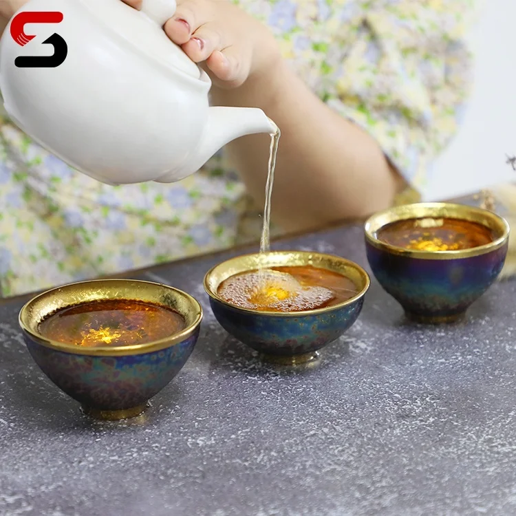 Honorable Gilt Jianzhan Cup 140ml Golden Chinese Ceramic Teacup Luxurious Packing