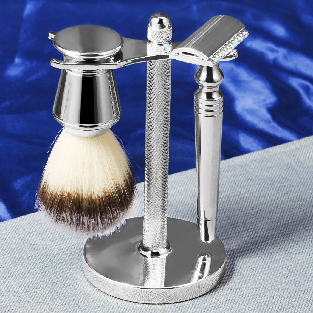 6 in 1 Double-Edge manual Safety Razor with steel Stand zinc alloy handle badger shaving brush,shaving soap, bowl,razor blades