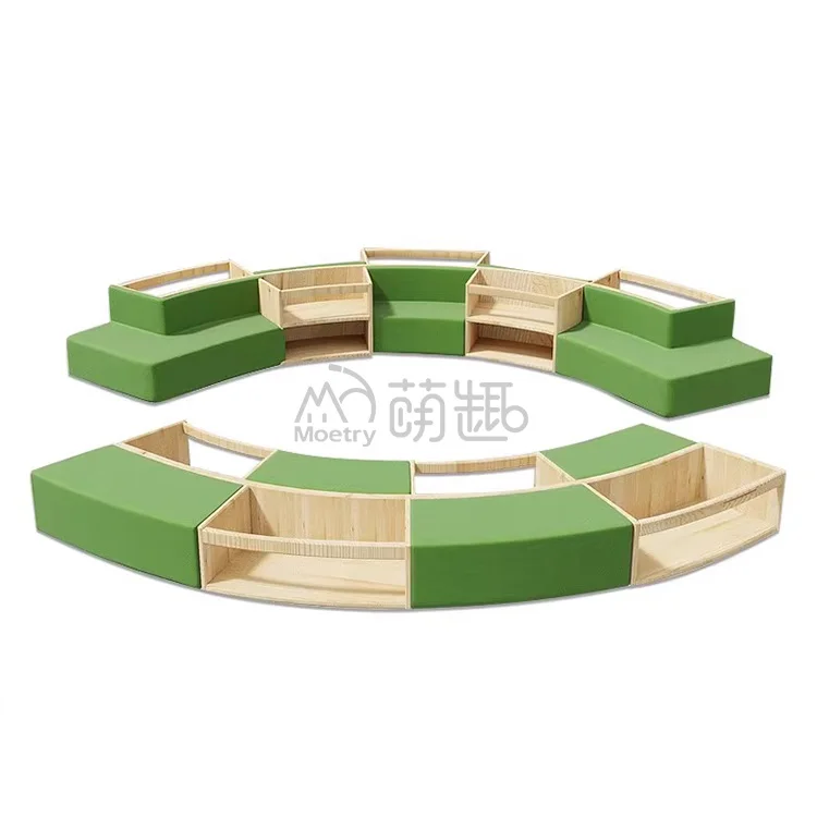 Moetry Wooden Curved Reading Bench School Bookshelf Modern Library Bookcase For Children Youth Library Literacy Center