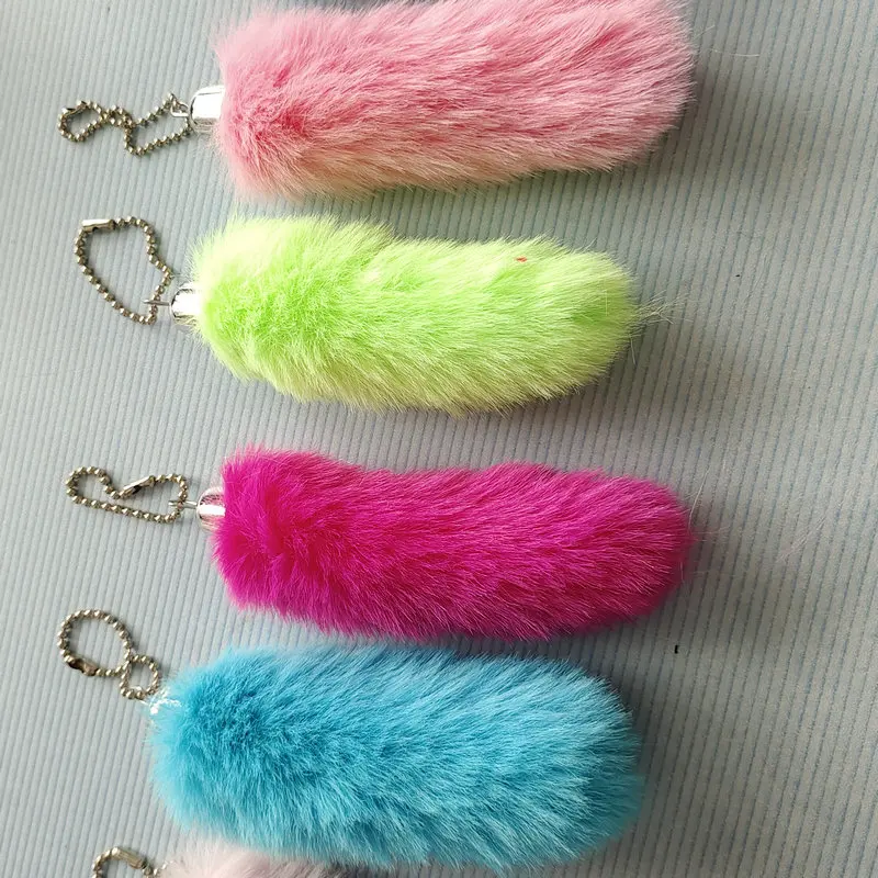 dyed lucky rabbit feet fur key chain pendant custom plush decoration rabbit foot keychains