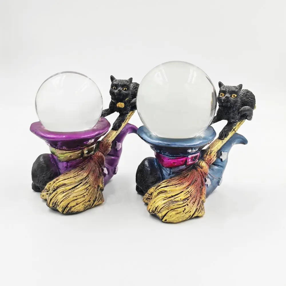 Crystal Ball Base Resin Cat Decoration Creative Magic Broom Magic Hat Cat Sculpture Tabletop Decoration