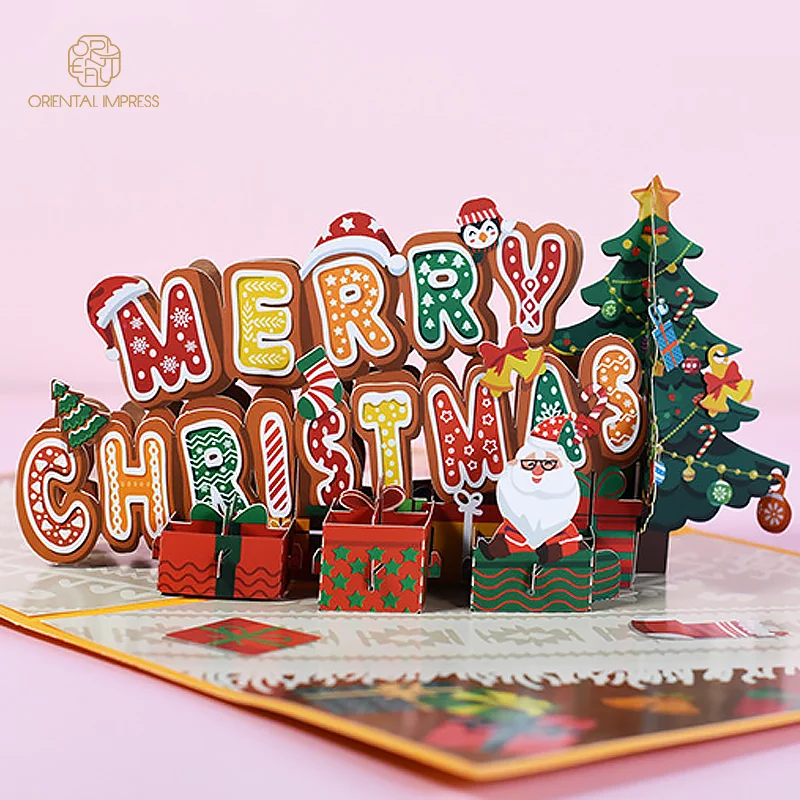 2024 Hot Sale 3D Merry Christmas Greeting Card Pop Up Christmas Wish Card