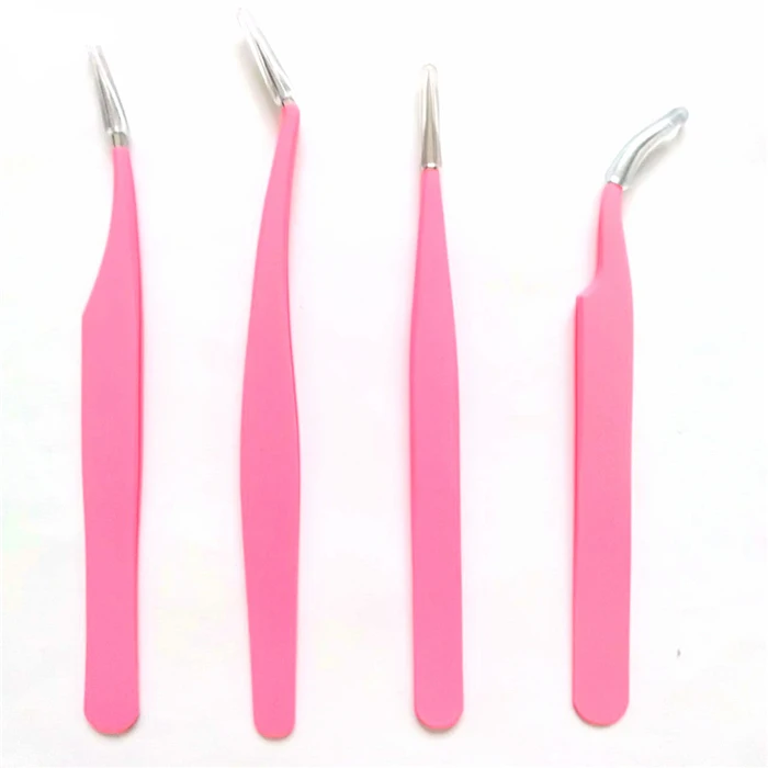 Pink Diamond Stainless Steel Eyelash Tweezers Grip Eyelashes Applicator Pinzette High Quality Volume Lashes Tweezers