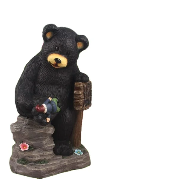 Hot-selling High-quality Big Black Bear and Dwarf Friendly Resin Figurines Sculpture for Home Garden Decoration