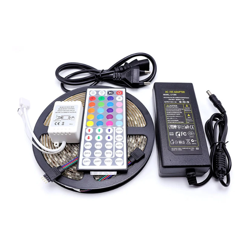  Комплект светодиодных лент RGB 5050 SMD 5 м 300 светодиодов гибкая светодиодная лампа + 44 клавиши ИК-пульт дистанционного управления комплект адаптера питания 12 В 3