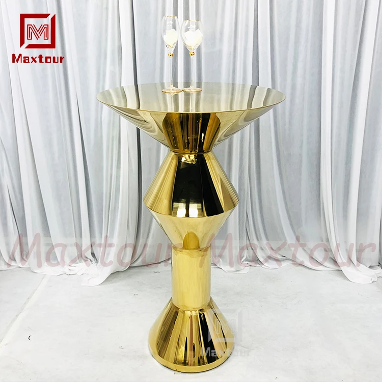 Luxury Wedding Bar Furniture All Gold Stainless Steel Round High Bar Table