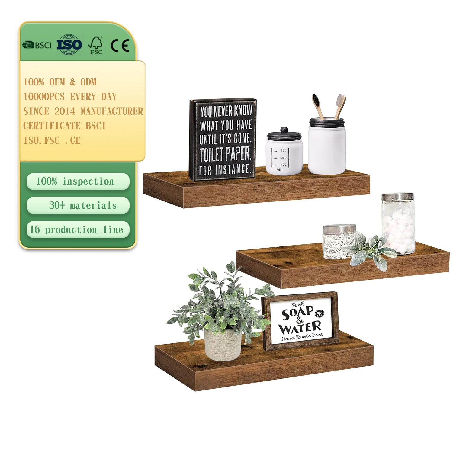 Hot Product Best Selling Natural Wood Floating Shelves for Living Room Kitchen Home Decor