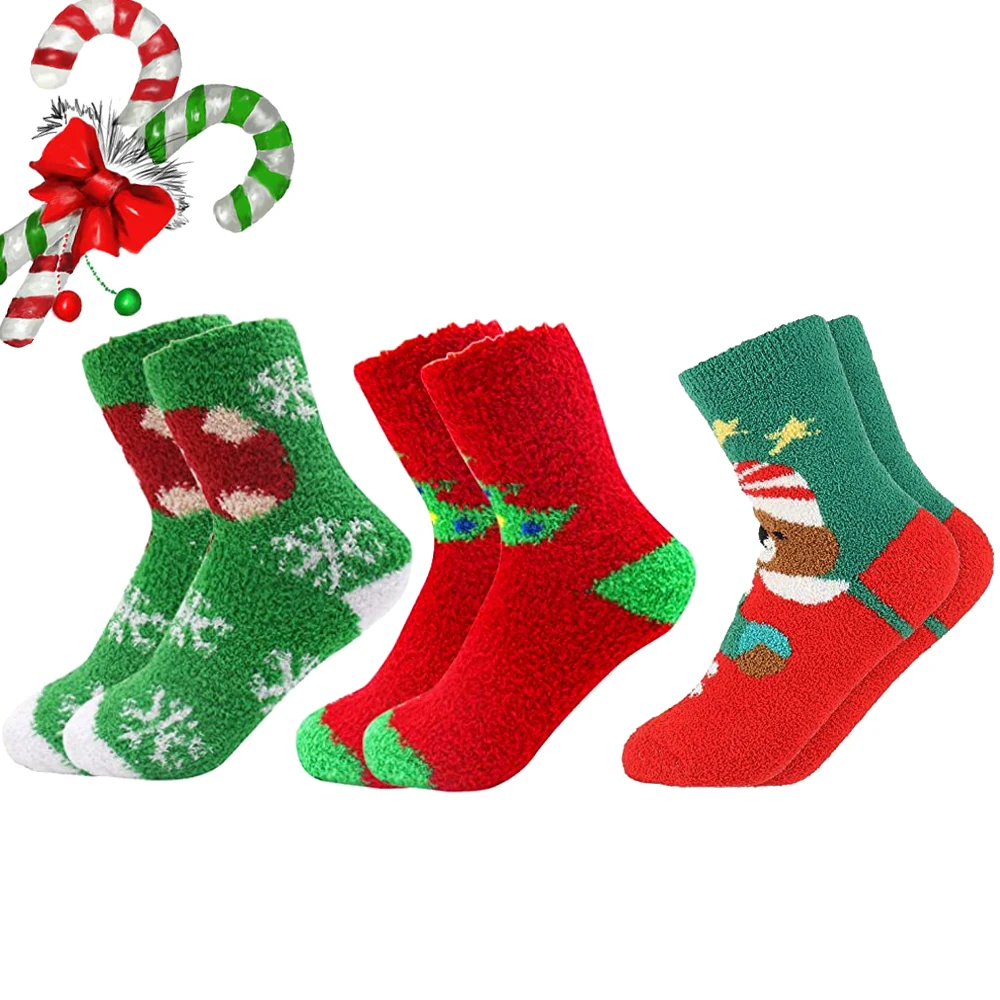 Cute Design Christmas Socks Women Fluffy Coral Velvet Thick Warm Winter Socks