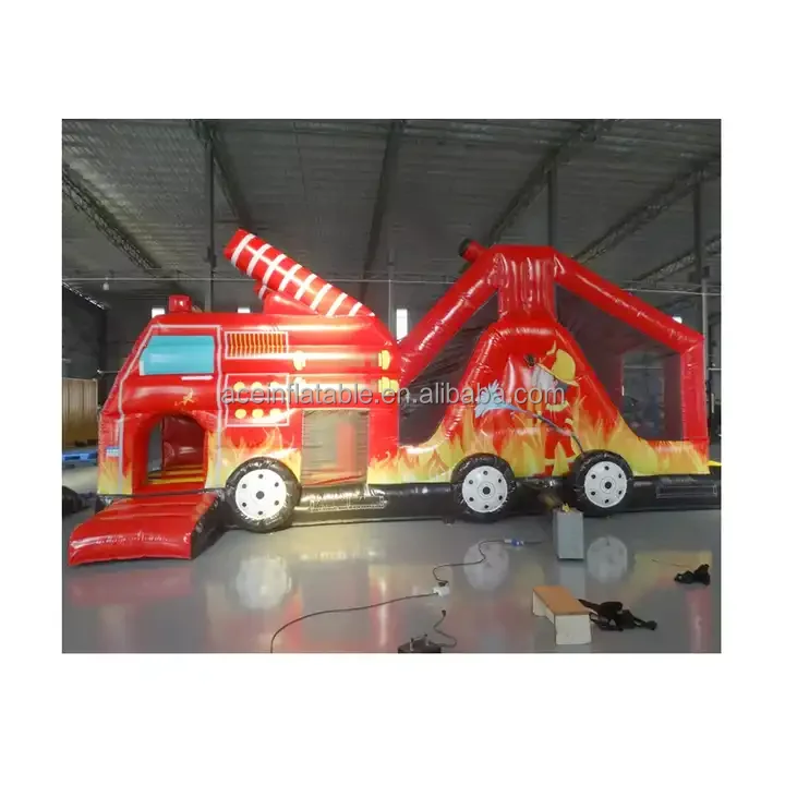 Inflatable Bouncer Bouncy Jumping Castle Bounce House Combo With Slide Fire Truck fun run game kids inflatable obstacle course