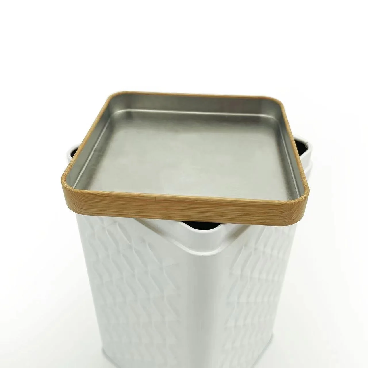 Custom Airtight Square Empty Tea Snack Food Storage Tin with Wood Grain Pattern Lid