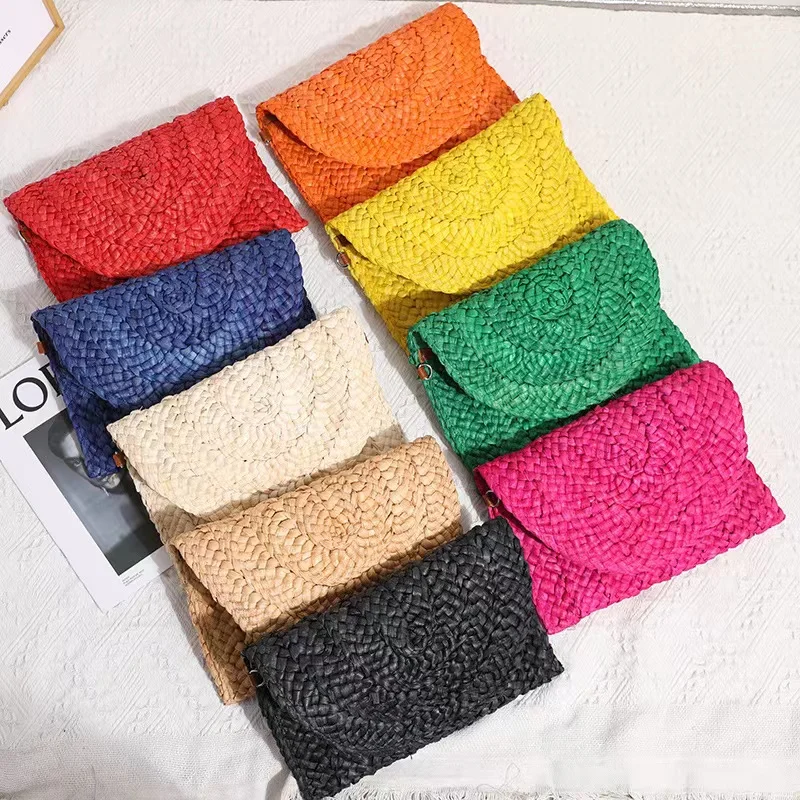 2023 Fashion Straw Women Purse Clutch Wallet Summer Beach Bags Handmade Straw Beach Bag For Women