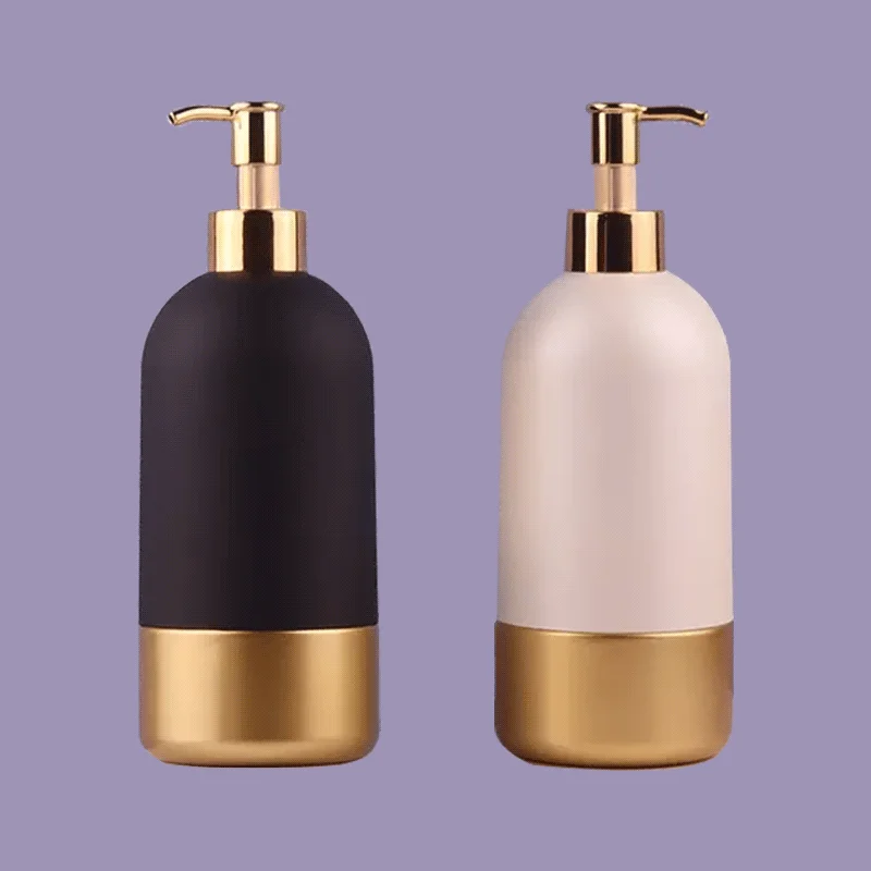Luxury Gold Body Wash Packaging Shower Gel Bottle Round Shape Container 300ml 800ml Plastic Pet Shampoo Bottle Private Label