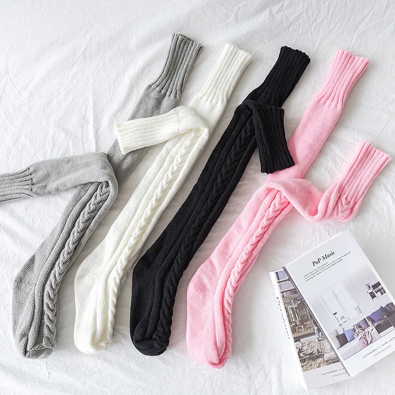 
Solid Knit Socks Knee Long Tube Lengthened Pile Pile Wool Designer Stockings Panty Hose 