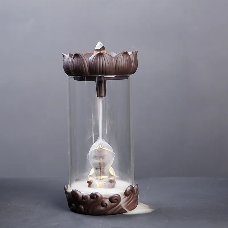 Ceramic Lotus Buddha Guanyin Wukong Decoration Great Sage Return Windproof Glass Incense Burner Viewing Sandalwood Stove
