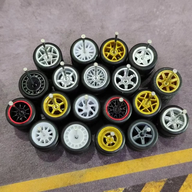 1/64 Alloy Car Wheels 10.8mm 11.2mm BBS ADVAN CE28 JDM Rubber Tires for 1:64 Mini Toy Car Model Hot Wheel/Matchbox/Domeka/Tomy