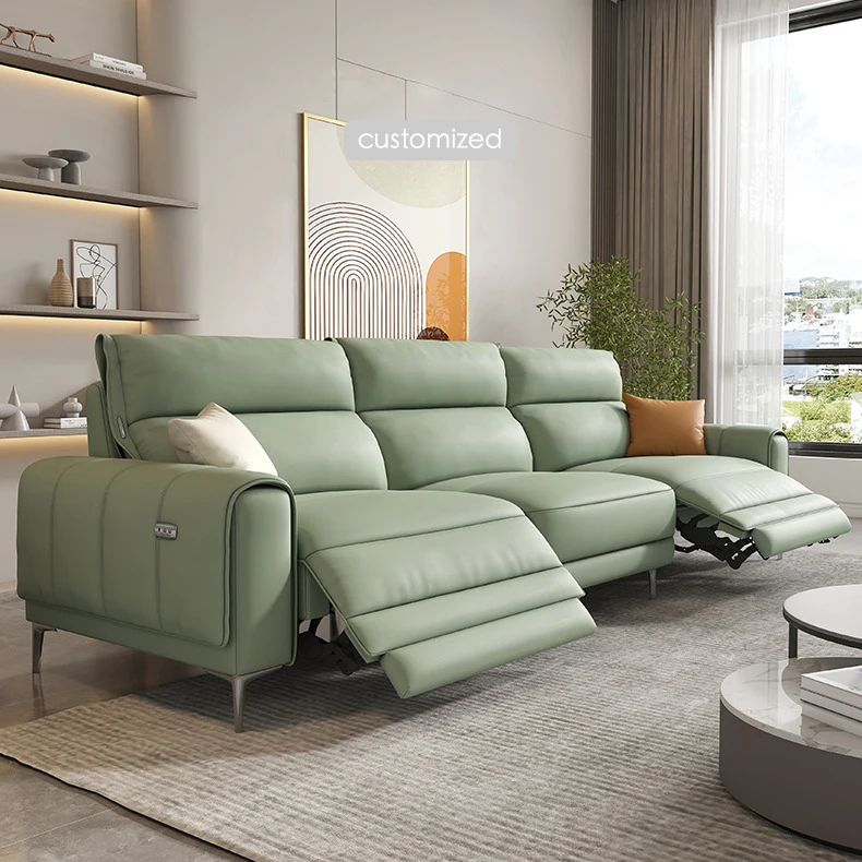 Living room Italian villa sofa modular furniture extendable leather recliner sofa set 3 2 1