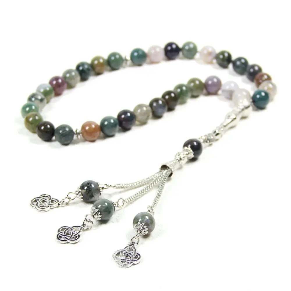 Colorful amazonite Muhammad Prayer Rosary Muslim Islam 10mm 33 rosary necklace stainless steel tassel