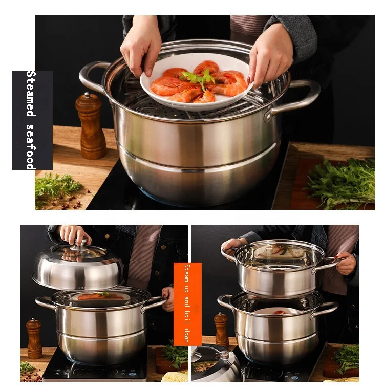  Самая популярная кухонная посуда комбинированная крышка пароварка пароварки из нержавеющей стали трехслойная в 2020 экологически