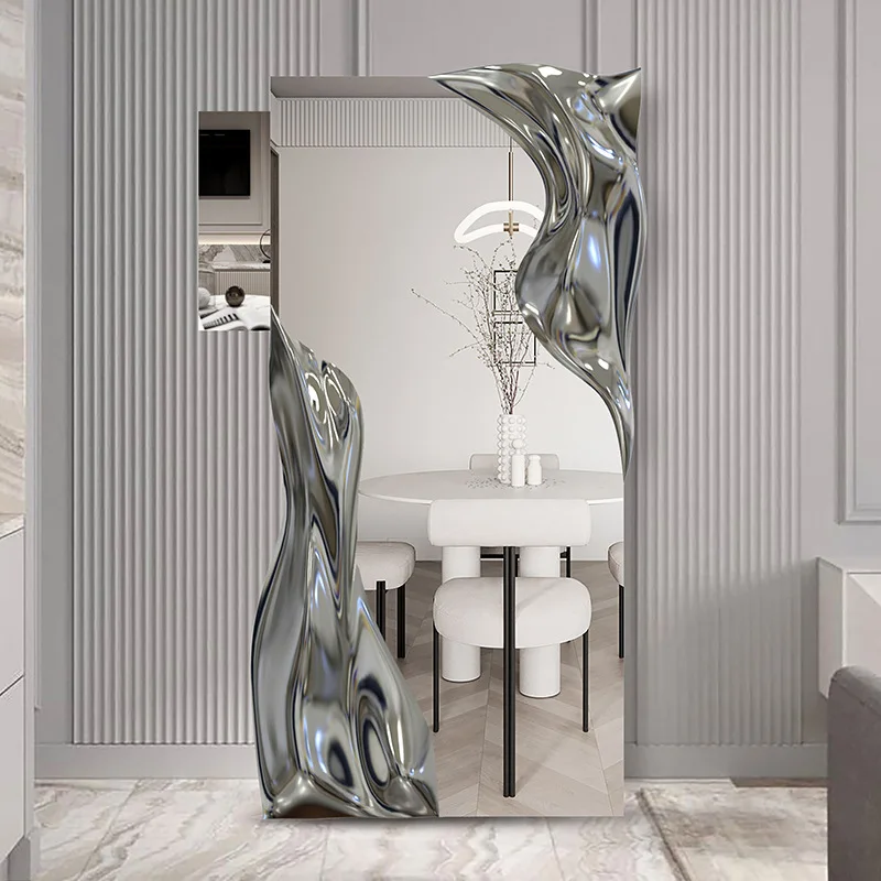 High-end Light Luxury Water Ripple Home Villa Floor Mirror Dressing Mirror Visual Decorative Mirror