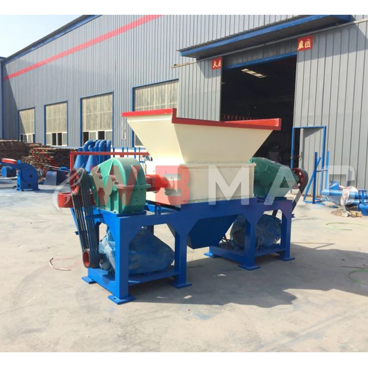 Rubber tire twin shaft sawdust shredder, multi-function metal crusher, plastic leather, wood crushing equipment