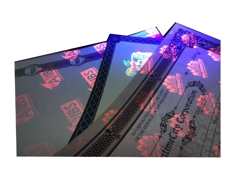 Custom watermark paper printed red hologram hot stamped certificate jewelry authenticity of certificate printing