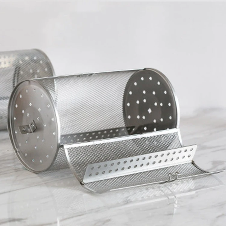 Stainless Steel Grilled Cage Rolling Grill Basket BBQ Roaster for Vegetables Peanut Beans